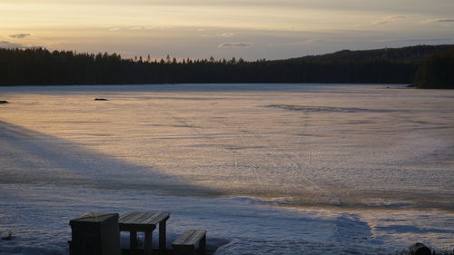 Scenic view of lake against sky during sunset