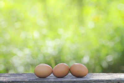 Brown eggs on table