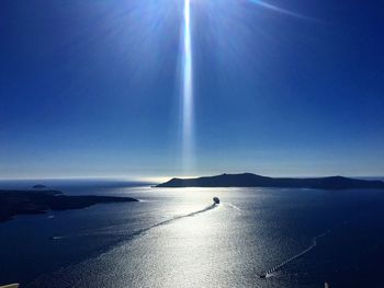 Scenic view of sea against blue sky