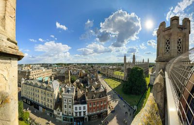 Panoramic view of cambridge city center and kings college chapel
