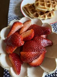 High angle view of dessert in plate on table