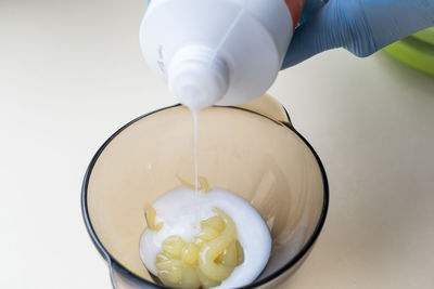 High angle view of dentures on table
