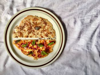 High angle view of meal served on table