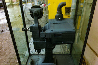 Close-up of old machine part in museum