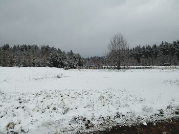 Scenic view of snow covered landscape against sky