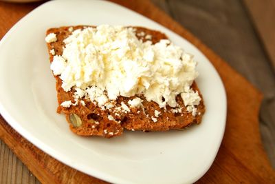 Close-up of bread in plate on table