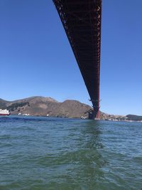 Bridge over sea against clear blue sky