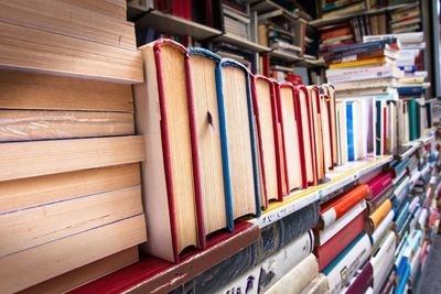 Row of books in shelf