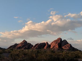 Rock formations on landscape against sky