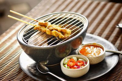 Close-up of breakfast served on table