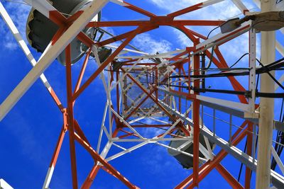 Directly below shot of communications tower against sky