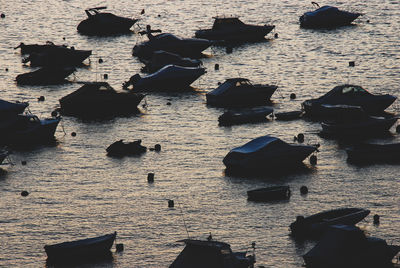 High angle view of boats in sea