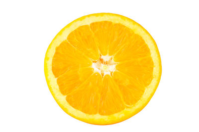 Close-up of orange slice against white background