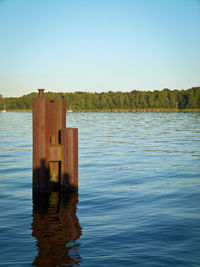 Scenic view of calm lake against clear sky