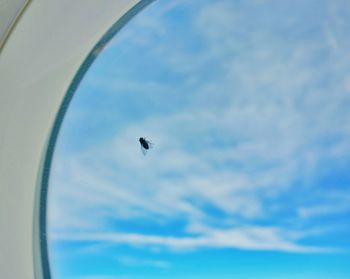 Low angle view of airplane flying against blue sky