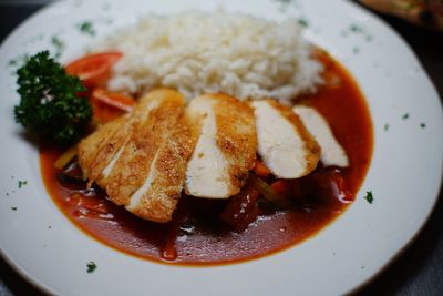 Close-up of meal served in plate