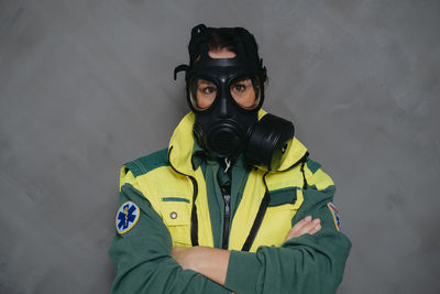 Portrait of ambulance staff wearing face mask
