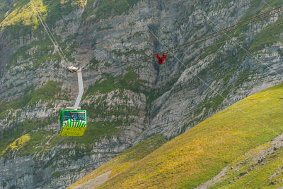 High angle view of hot air balloon on rock