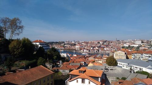 High angle view of townscape against sky