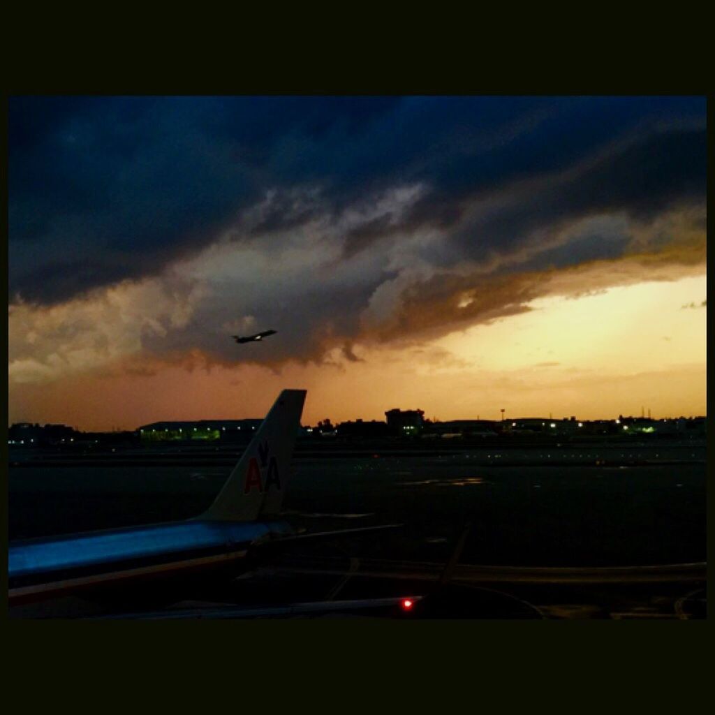 flying, sunset, sky, cloud - sky, transportation, silhouette, bird, airplane, animal themes, mode of transport, cloudy, transfer print, wildlife, mid-air, low angle view, auto post production filter, air vehicle, built structure, cloud, architecture