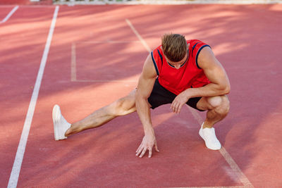 High angle view of young man running