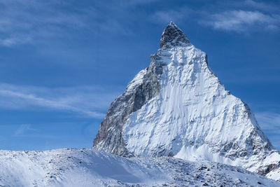 Matterhorn - perfect view on the highest mountain in switzerland in winter on sunny day