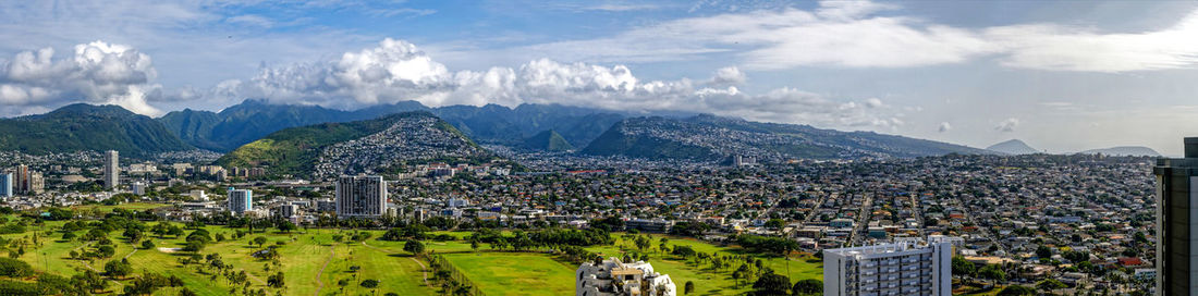 High angle view of townscape against sky