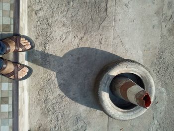 Close-up of shoes on wall