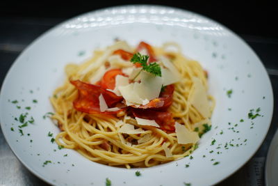 Close-up of pasta in plate