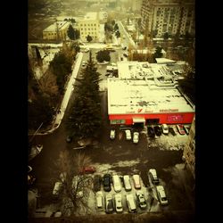 High angle view of road in city at night