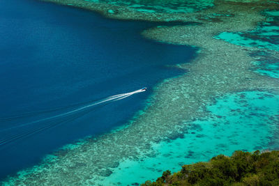 High angle view of boats in water