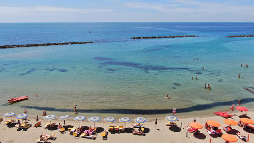 High angle view of people on beach