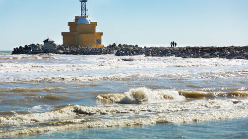 Scenic view of sea against clear sky