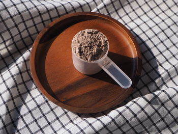 High angle view of coffee on table