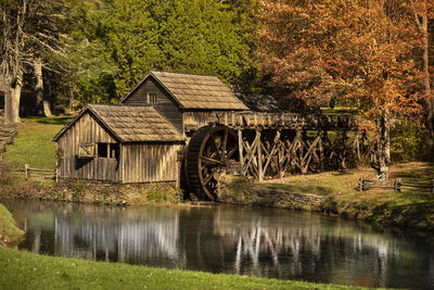 Built structure by lake
