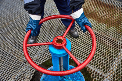 High angle of man working at factory