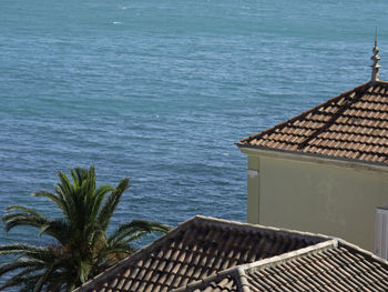 High angle view of building by sea