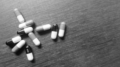 High angle view of objects on table