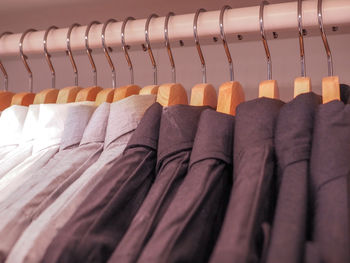 Close-up of clothes hanging on coathanger