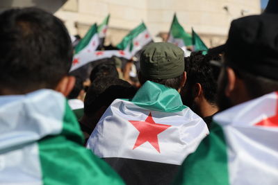 Flag of syria, civil peace and minorities, thousands of people celebrate the liberation of syria.