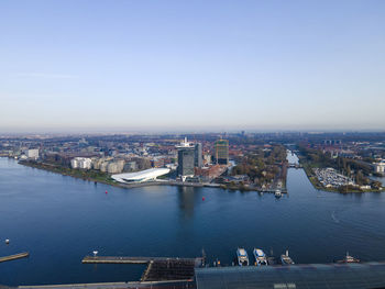 Aerial view of adam tower  and eye film museum in amsterdam, netherlands