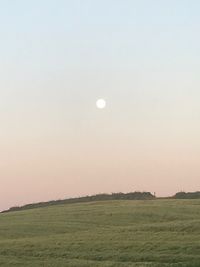 Scenic view of field against clear sky at dusk