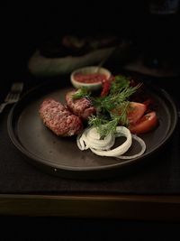 Close-up of food in plate on table