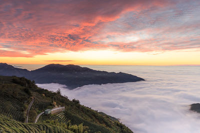 Scenic view of sea against sky at sunset