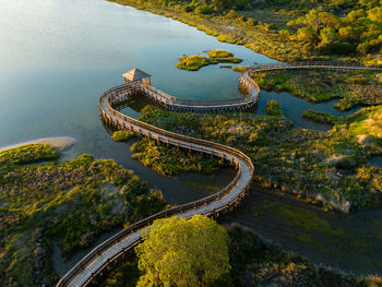 High angle view of road by mountain