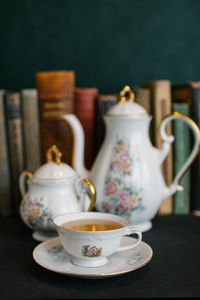 Close-up of teapot on table