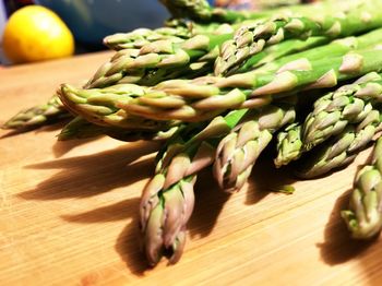 Close-up of asparagus on table