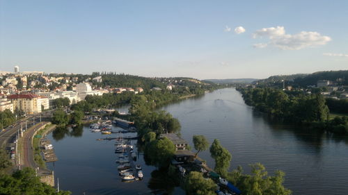 View of river with buildings in background