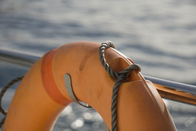 Close-up of rope tied to boat