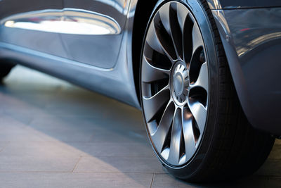 Close-up of wheel of car